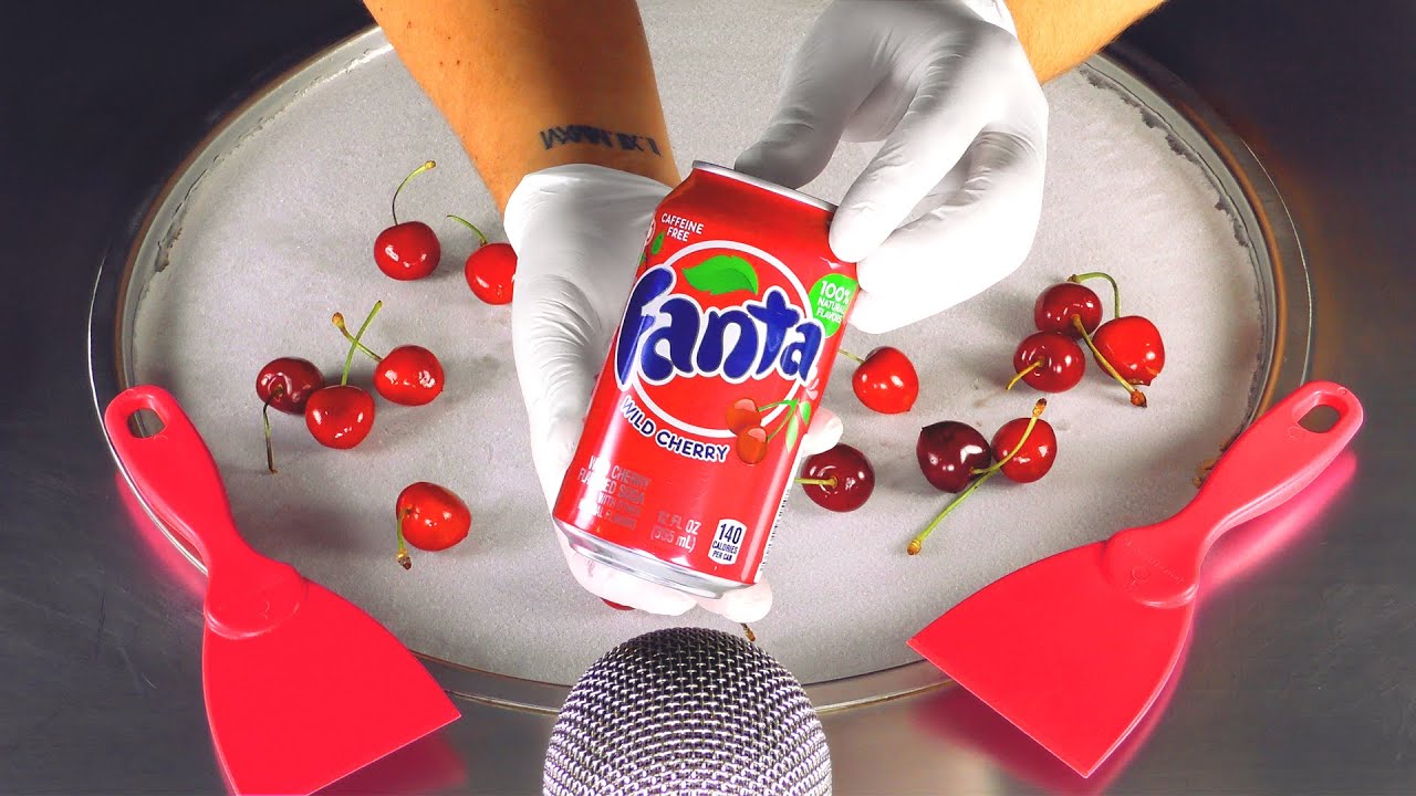 ASMR - Fanta Wild Cherry Ice Cream Rolls | how to make Ice Cream out of Fanta Lemonade & Cherries