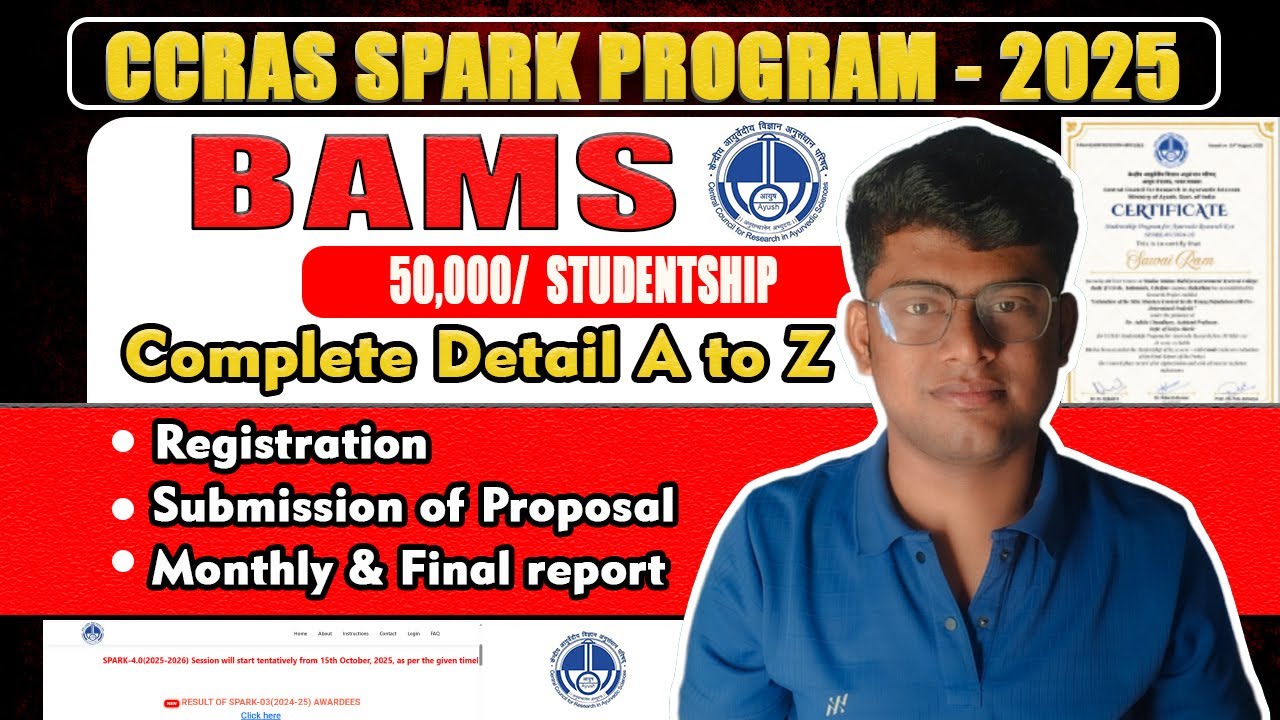CCRAS SPARK PROGRAM 2025|Registration, Submission of Proposal, report,Full Detail Video #bams #ccras
