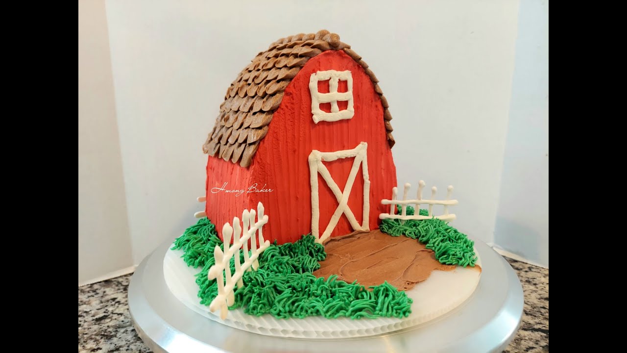 Easy 3D Barn Farm House Cake! Cake Decorating