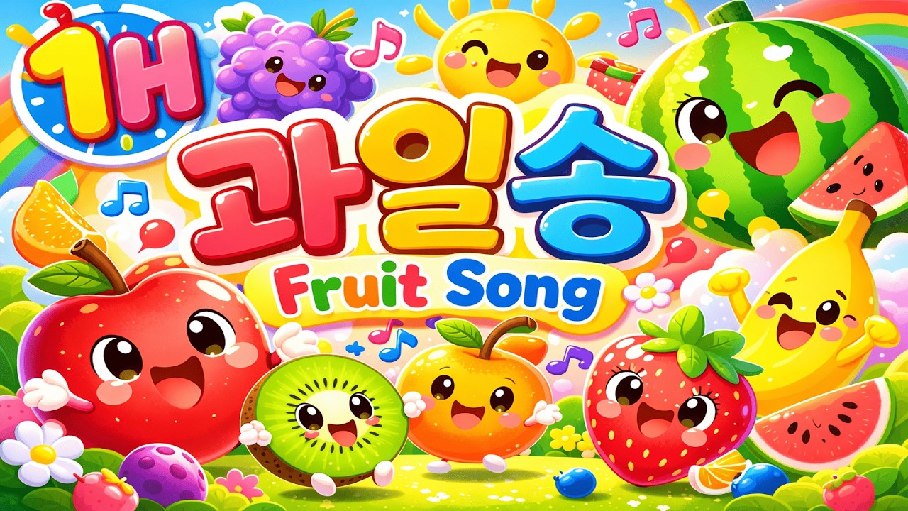 [1H] 알록달록 과일 색깔송 | Fruit & Colors Song for Kids | 아삭아삭 맛있는 인기 동요 무한반복