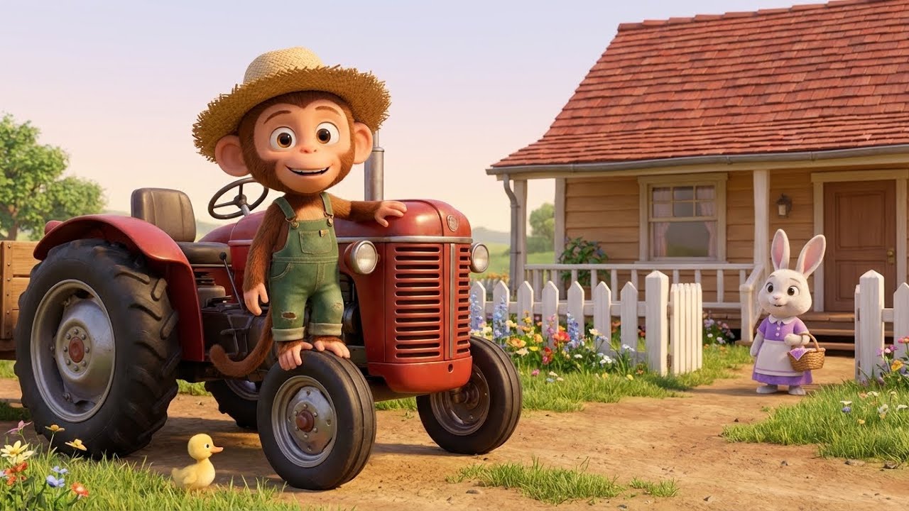 Busy Day of Monkey and Rabbit on a Fun Farm with a Cute Little Duck 🐵🐰🦆🌾