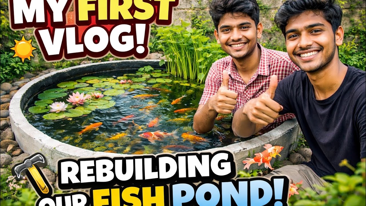 My Pond Rebuild Vlog | My First Video With My Cousin 🏡🐟#kannada #fish #vlog 