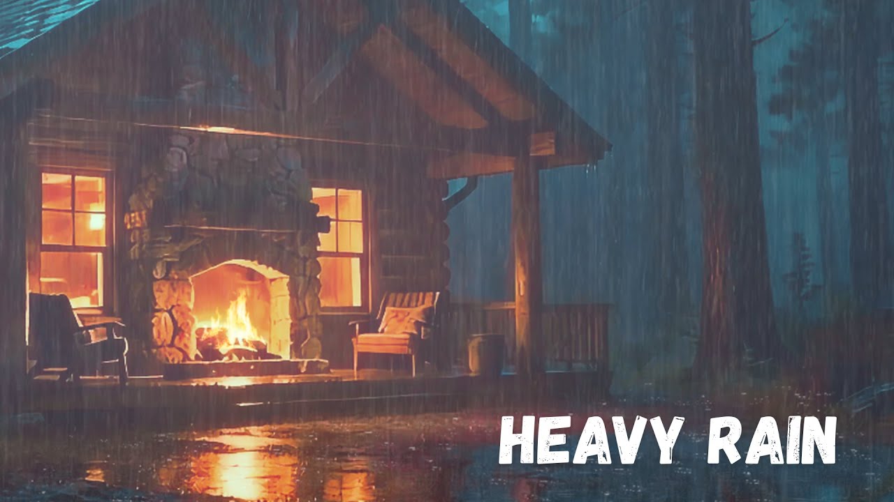 Cozy Cabin in the Rain | Warm Fireplace & Heavy Rain Sleep Ambience