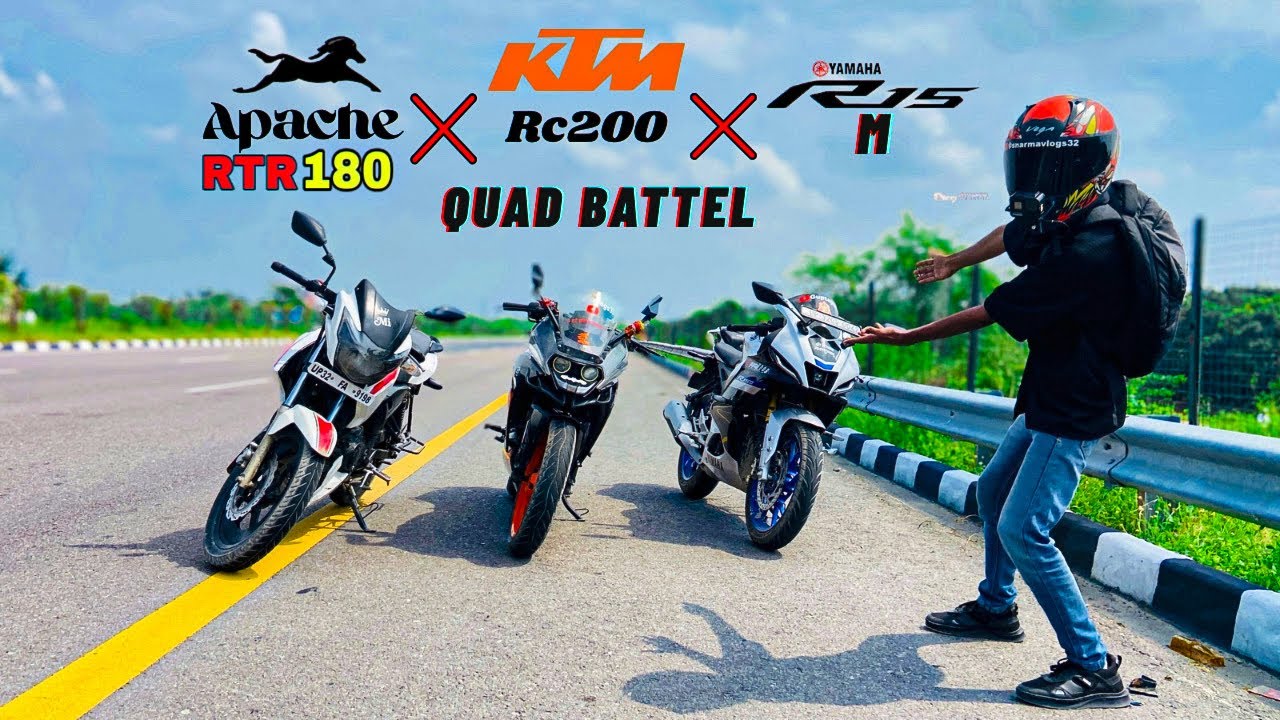 KTM RC200 vs Yamaha R15M vs Apache 180 | drag race & Performance Comparison