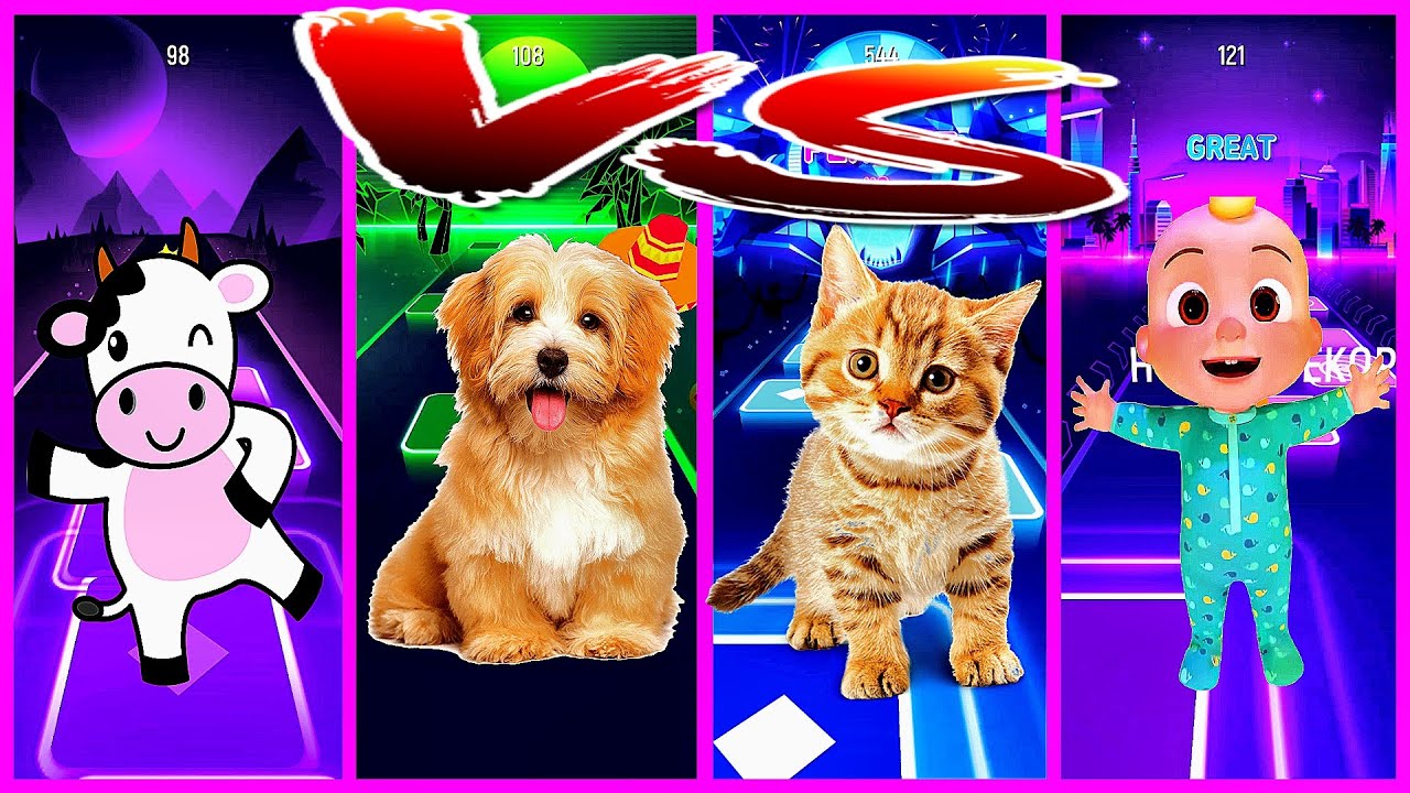 Crazy Cow VS Cute Dog VS Cute Cat VS Cocomelon Tiles Hop Game