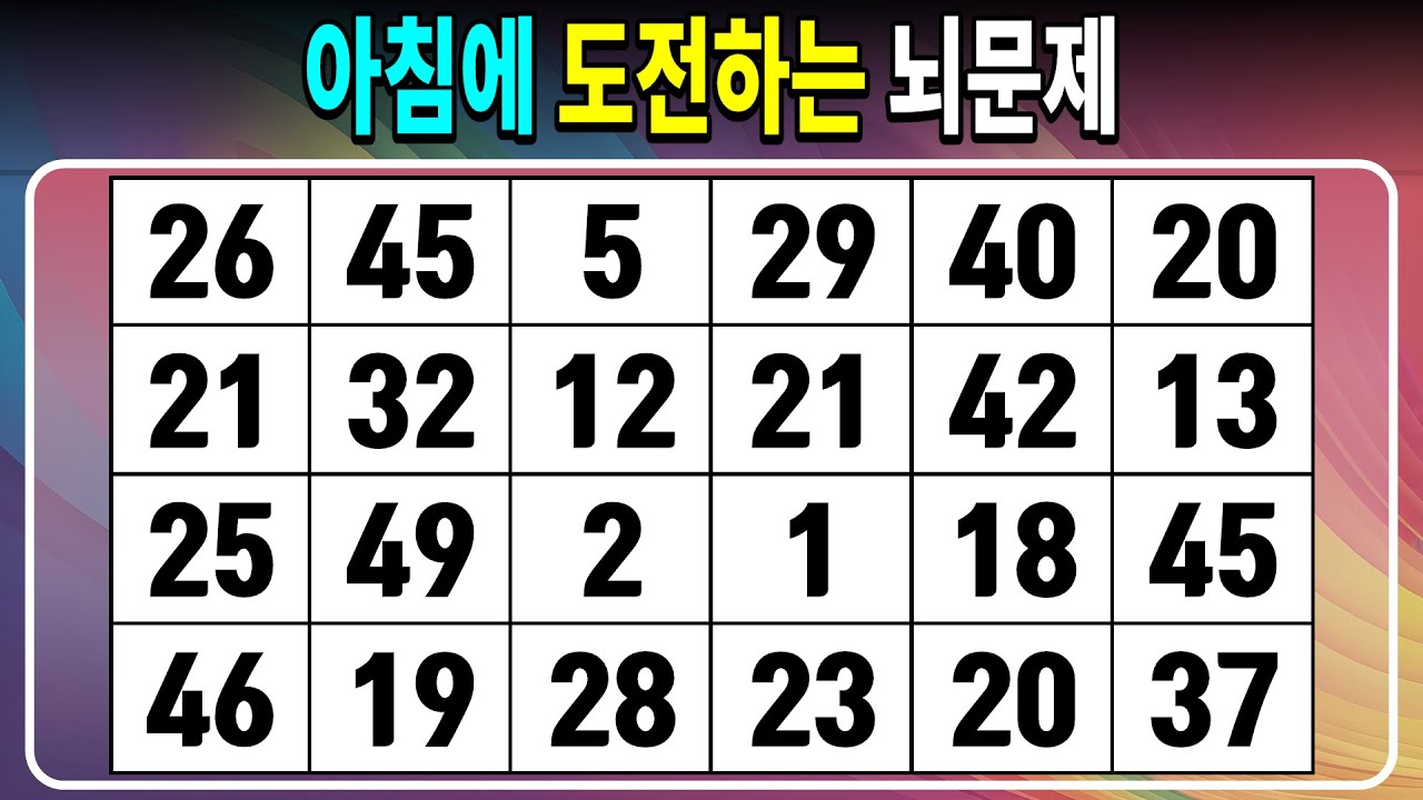 아침에 도전하는 뇌문제 【같은숫자찾기/치매예방퀴즈/치매테스트/숫자퀴즈/숫자찾기/숫자3쌍】