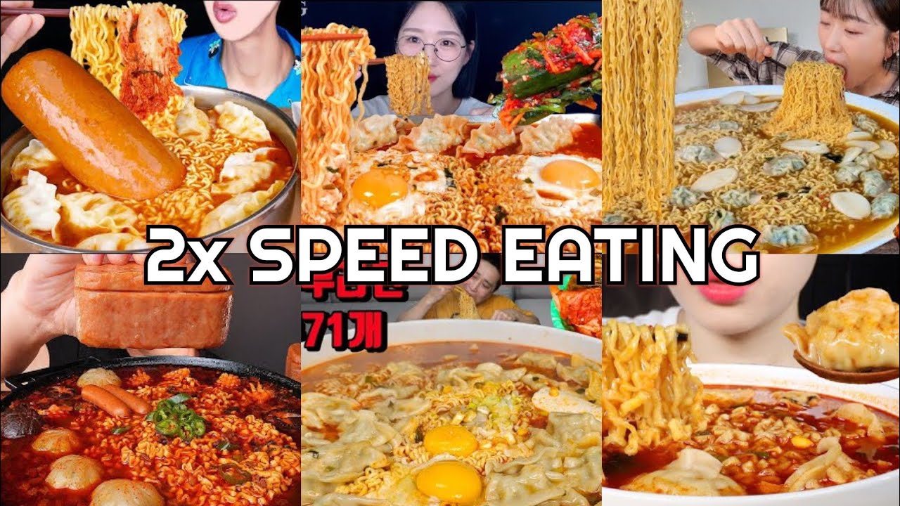 Dumplings Spicy Noodle Soup Ramyun Mukbang | ASMR 2x Speed Eating Show 