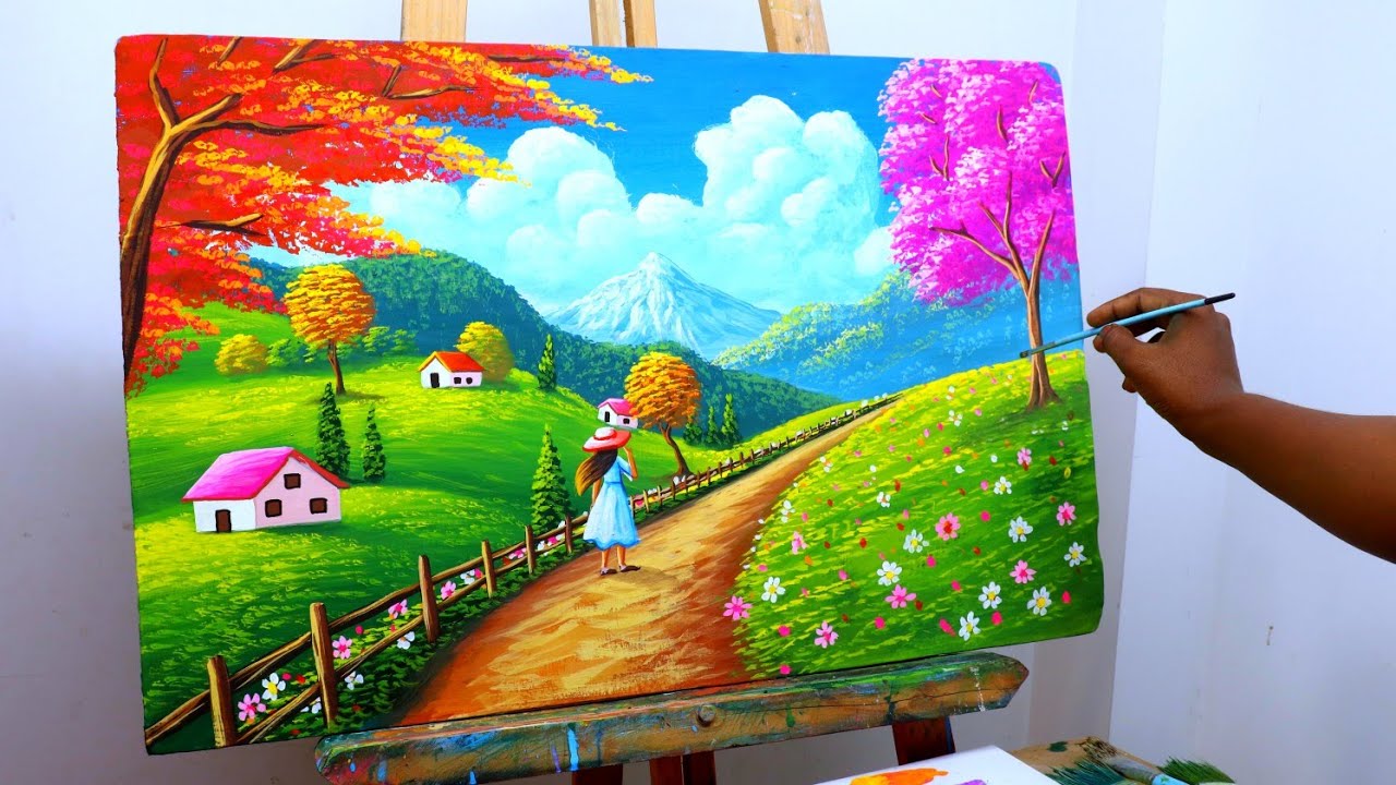 Painting of a beautiful Mountain village scenery | painting 583