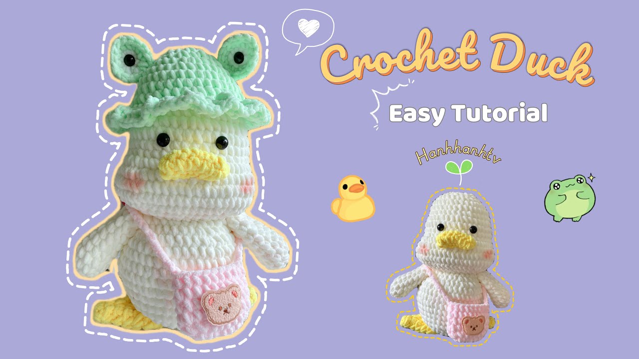 Crochet Duck With Frog Hat🐸Big Size | Duck Amigurumi💕Móc vịt đội mũ ếch siêu to bằng len nhung đũa