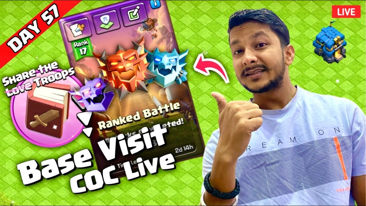 Day 57 Live 🔥 TH18-TH12 Ranked Battle | Base Visit | War Attack & Book of Fighting | COC Live Hindi