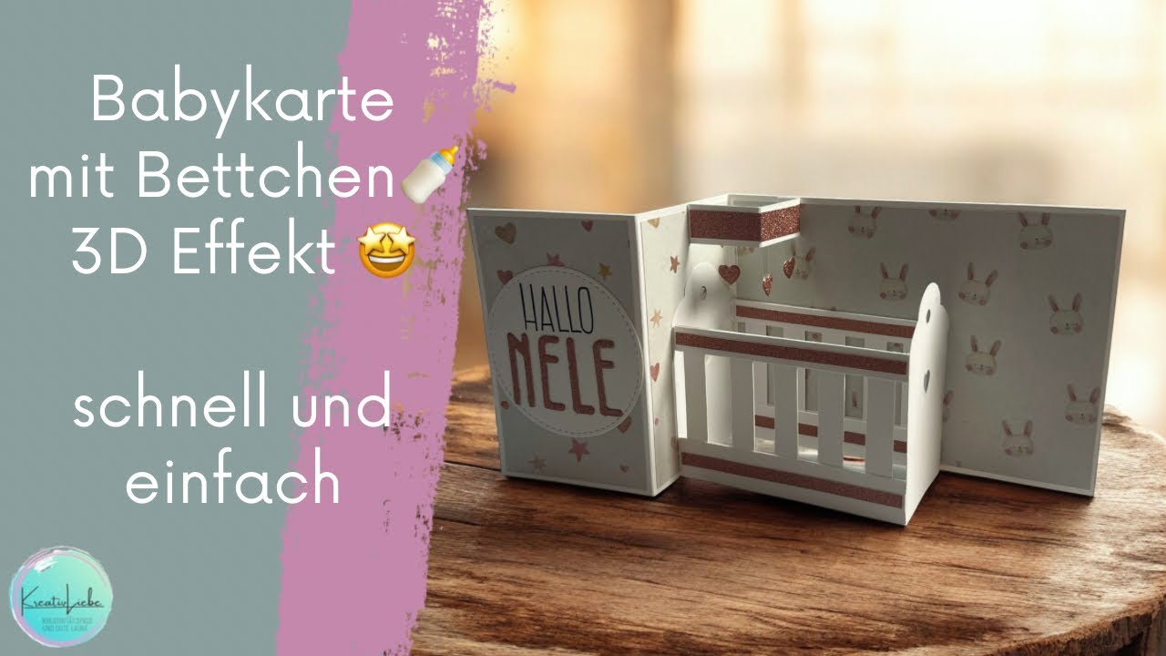 ✨Wunderschöne 3D-Babykarte – Babybett Pop-Up Karte | Handmade Karte zur Geburt ✨