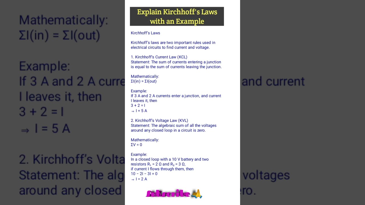 Explain Kirchhoff&rsquo;s laws with an example.