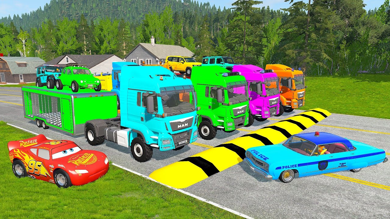 Flatbed Truck McQueen | Transportation with Truck - Pothole vs Car #52 - BeamNG.Drive