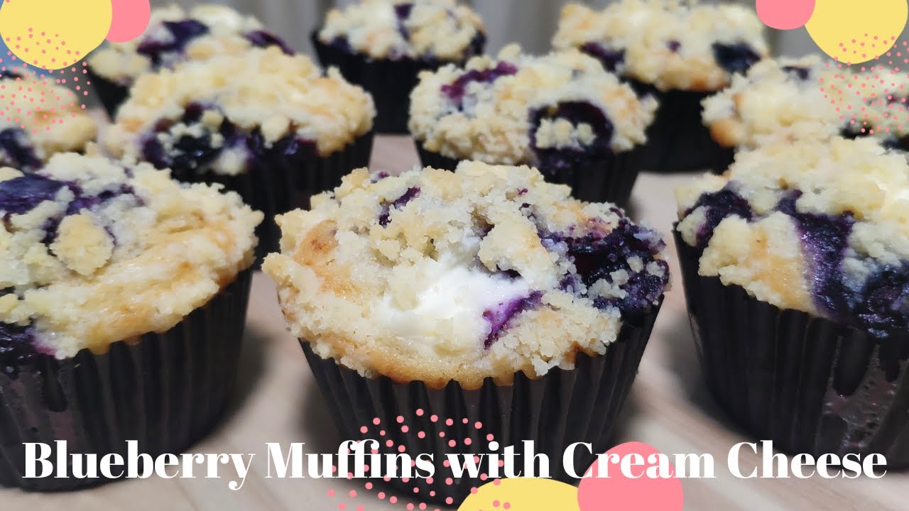 Blueberry Muffins with Cream Cheese and Streusels | Quick and Easy Fluffy, Soft, and Moist Muffins