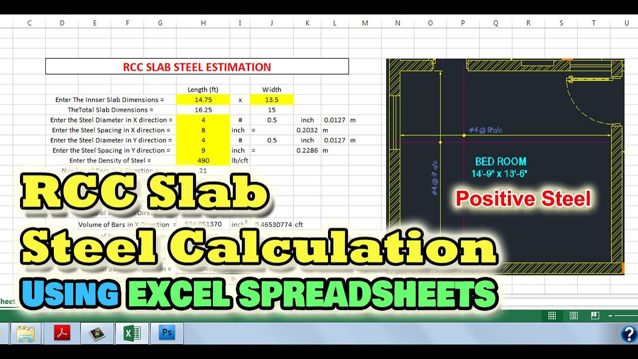 Calculation of reinforcement in RCC Slab | Excel Spreadsheet