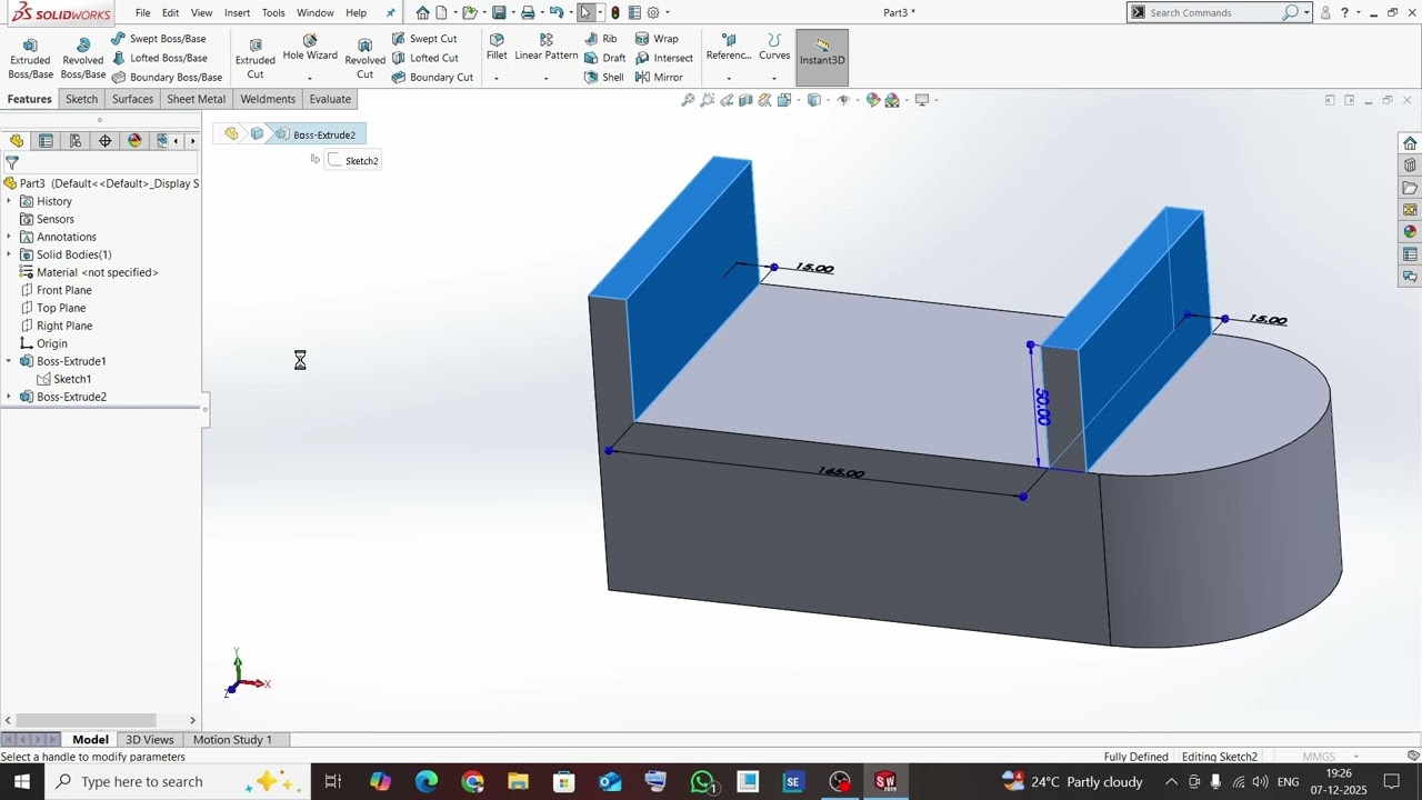 Учебное пособие по SolidWorks для начинающих | Выдавливание выступа и выдавливание выреза