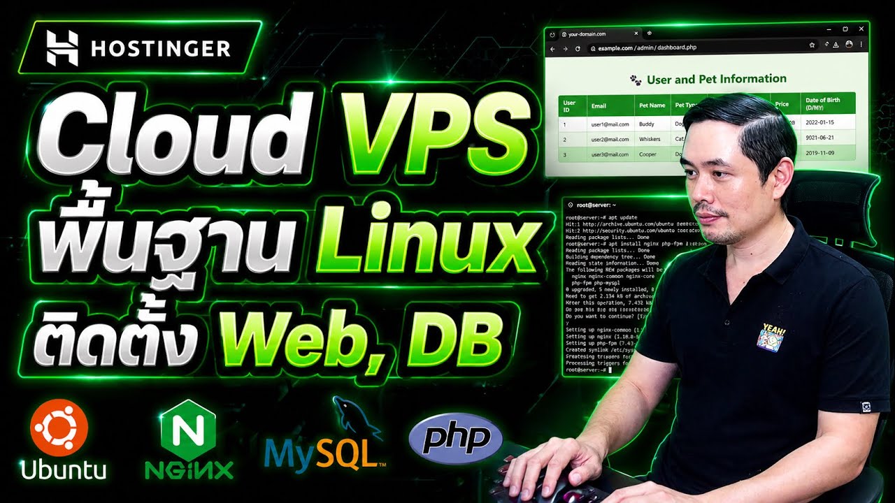 เริ่มจากศูนย์ ใช้ Cloud VPS พื้นฐานคำสั่ง Linux ติดตั้ง Web Server + Database | หมีไลฟ์โค้ด EP.139