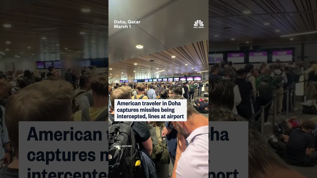 American traveler in Doha captures missiles being intercepted, lines at airport