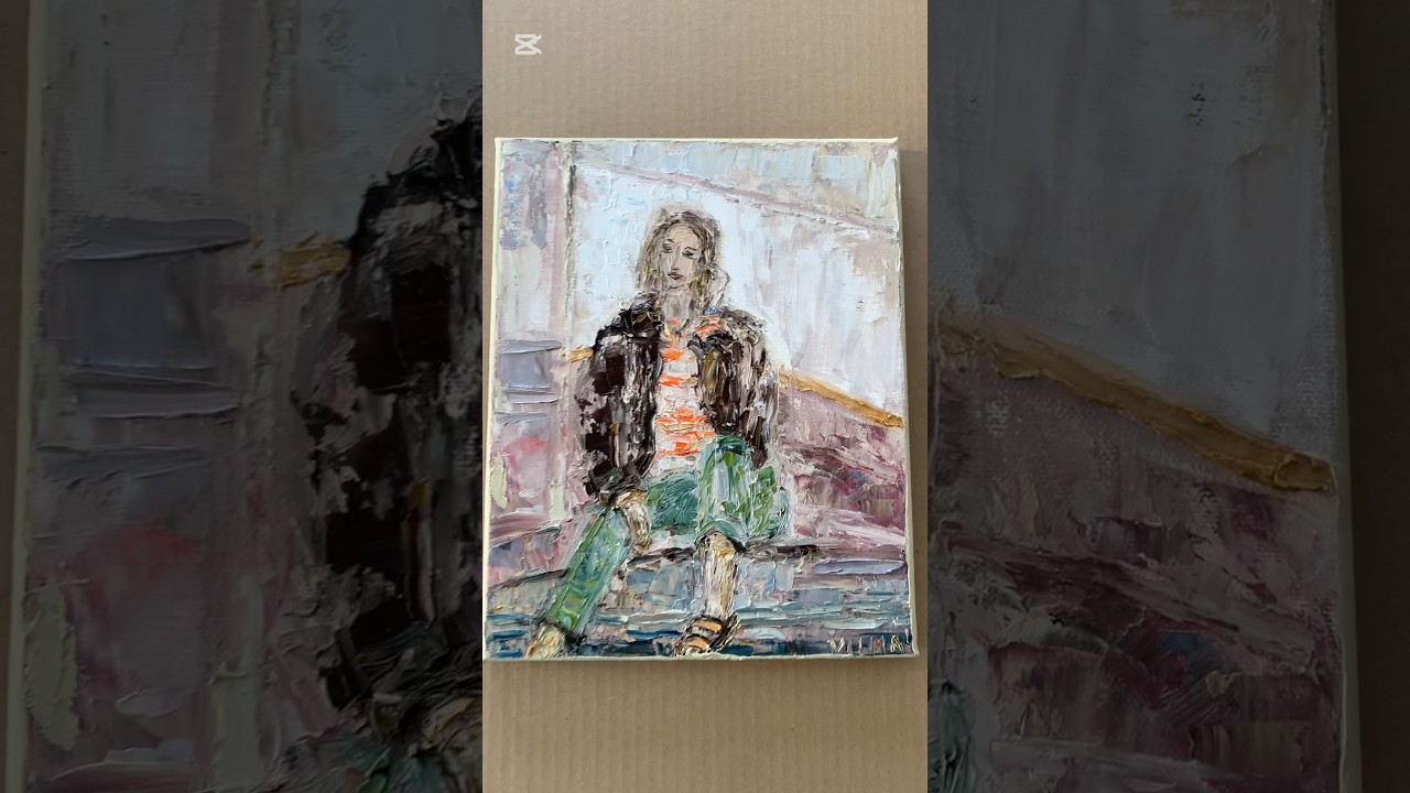 Seated young woman oil painting 