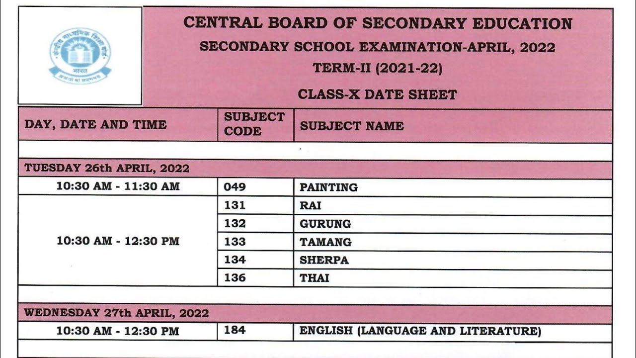 cbse class 10 term 2 datesheet announced 2022 |  how to download cbse class 10 term 2 datesheet
