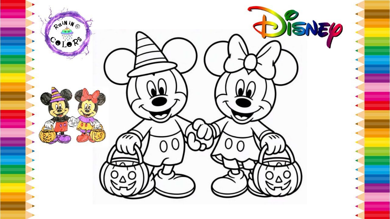 Mickey And Minnie On Halloween Cute Easy Drawing And Coloring Step By Step #disney #rainingcolors