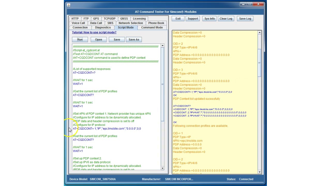 Set up PDP profile using AT+CGDCONT AT Command