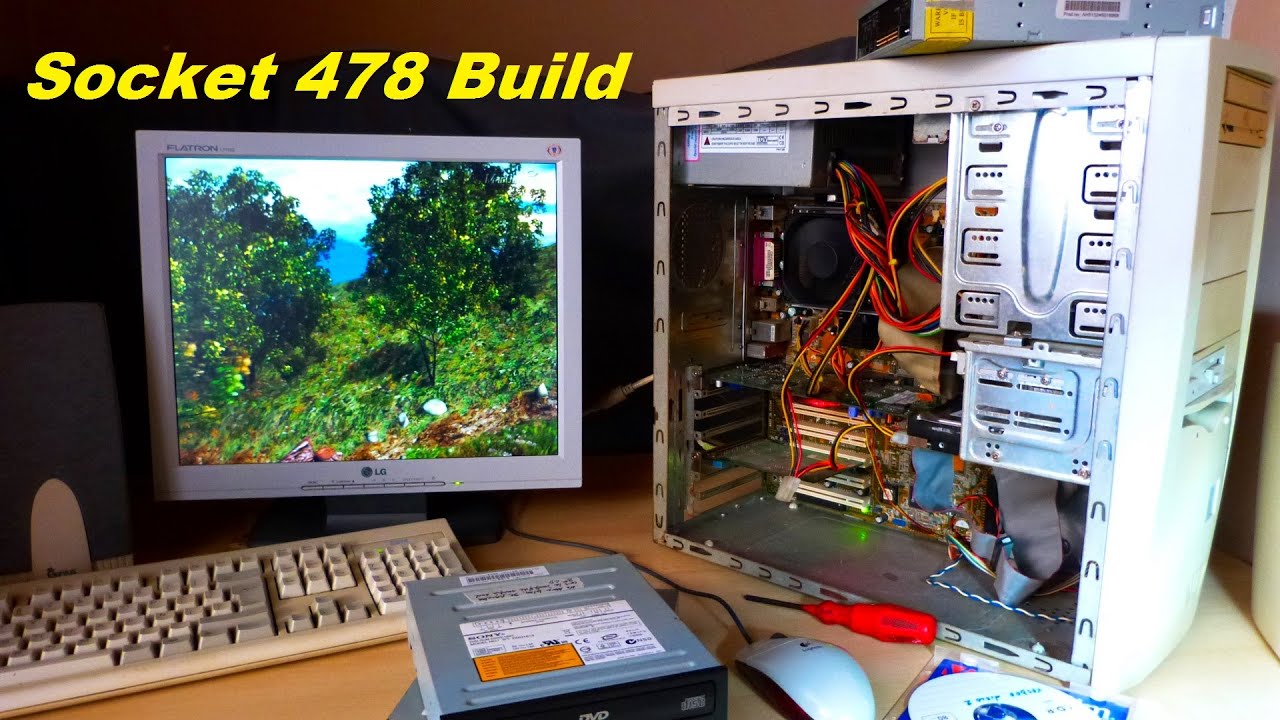 Retro PC placa base Asus P4S800 socket 478 Pentium IV 3.2 GHz Tarjeta gráfica Sparkle SP7200 4600 TI