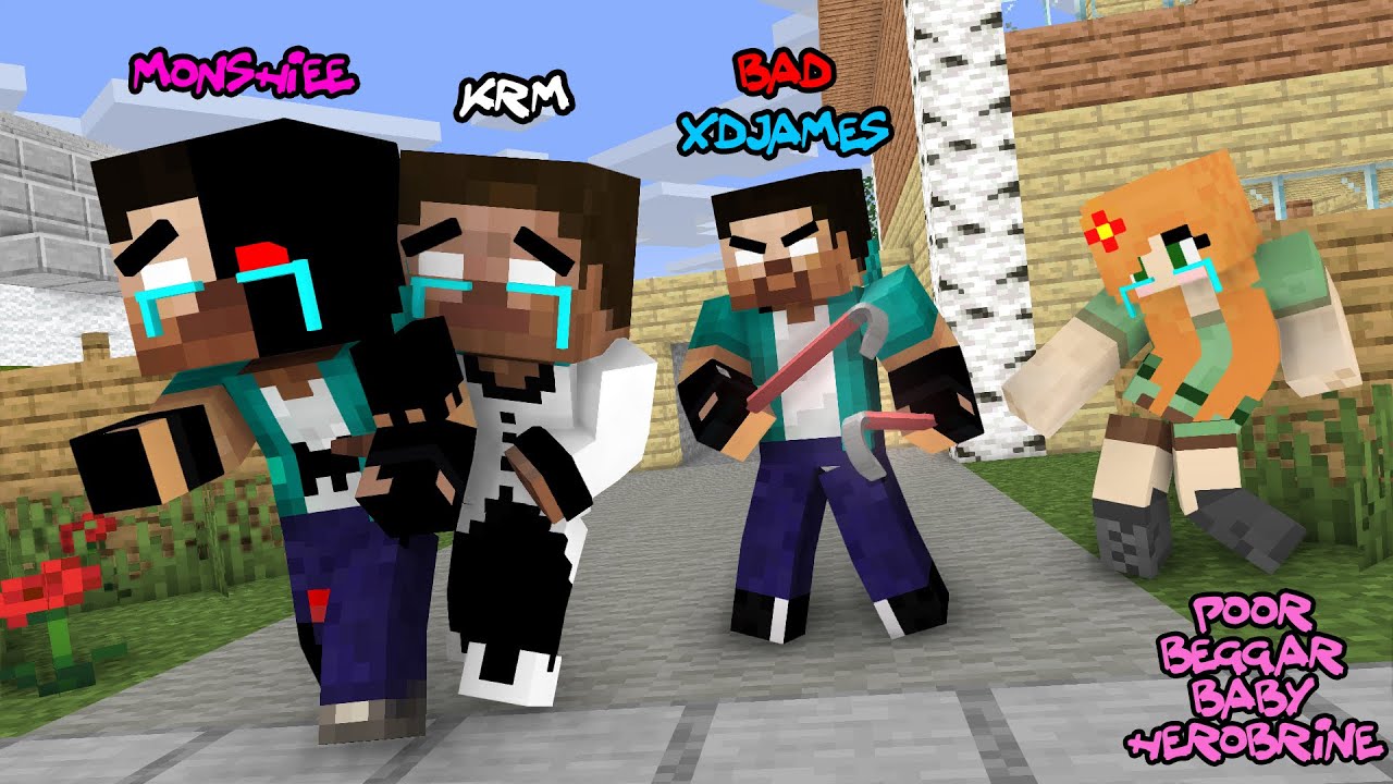 THE POOR BABY BEGGAR HEROBRINE BROTHERS AND BAD PARENTS - MONSTER SCHOOL