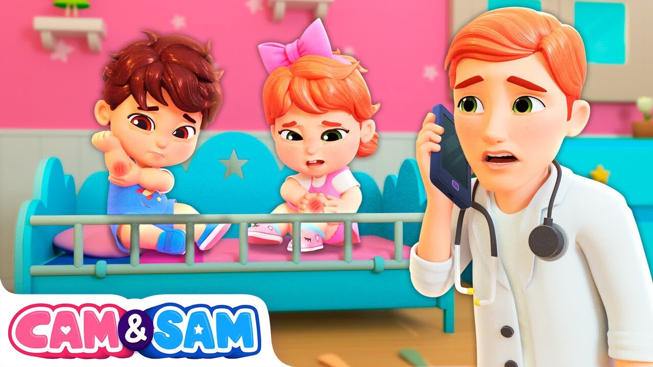 🐮Cinco Animalitos Saltando en la Cama 🐔 Canciones para Niños | Cam & Sam en Español