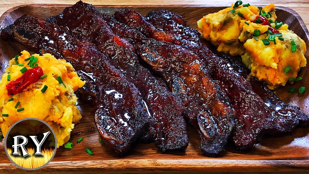 Grilled Beef Flanken Ribs With Sriracha Garlic Mashed Potatoes
