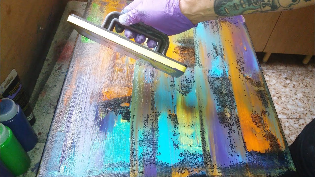 pintura abstracta# abstract painting #acrilíco#espatula+cinta adhesiva+spray##(kios)