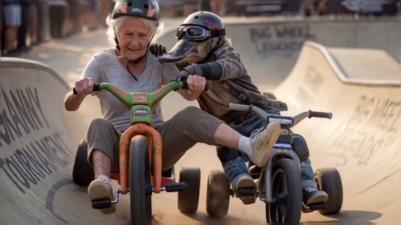 Grandmas VS Aussie Animals - Big Wheel and Scooter Freestyle and Racing XGames - Grok AI