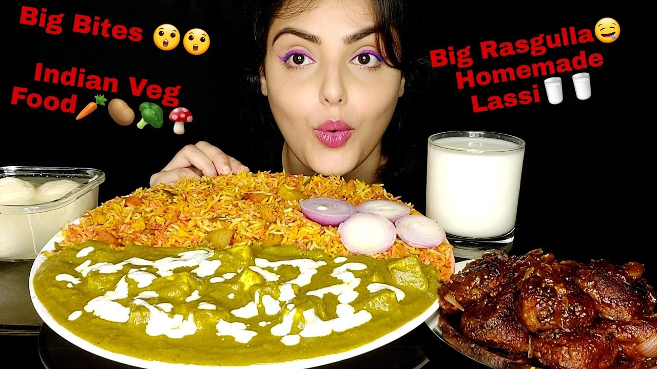 Huge Veg Biryani | Palak Paneer | Veg Manchurian | Lassi | Food Eating Videos*Veg Day*Mukbang Show 🤤