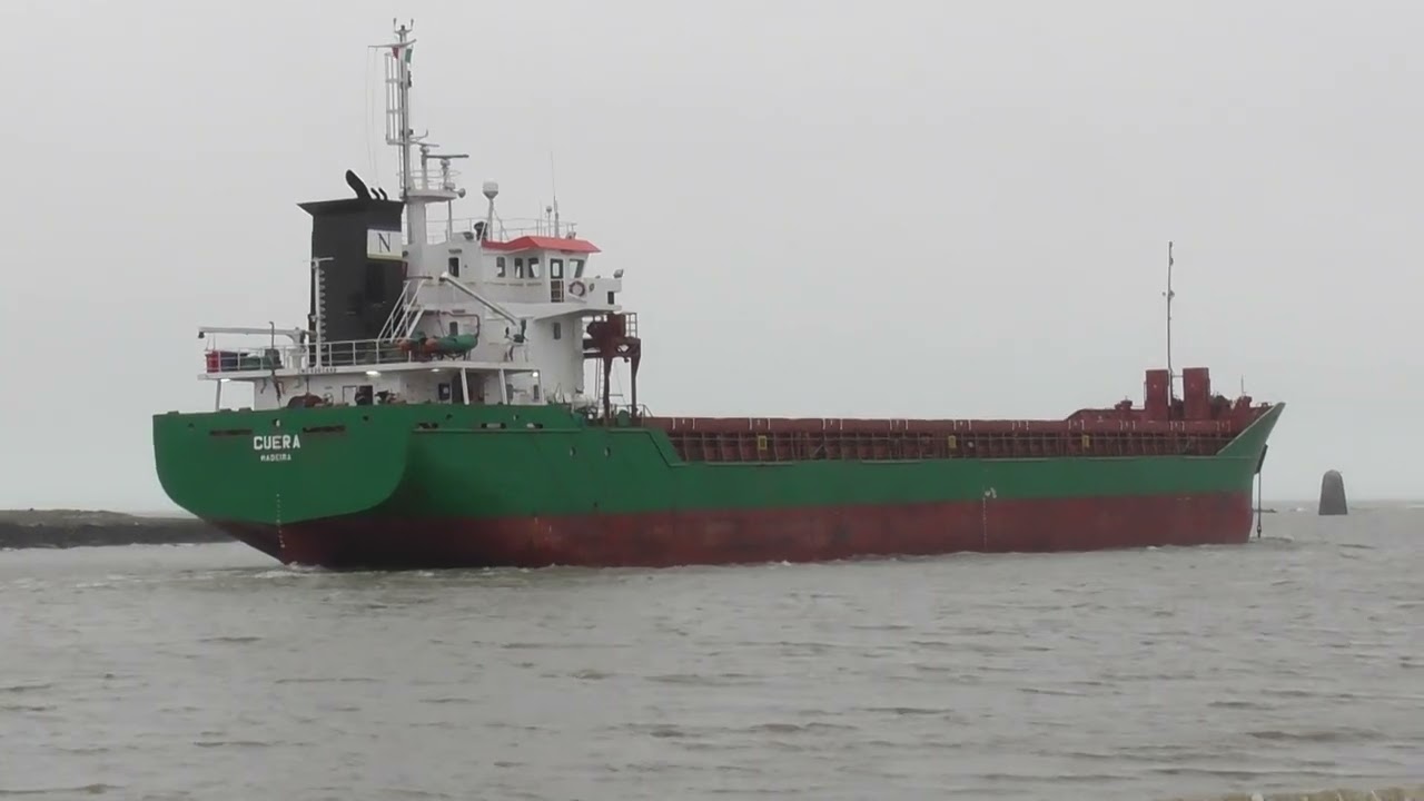 General cargo ship CUERA 90 x 14m leaving Mornington, heading for the Irish sea. Sat. 16 March 2024.
