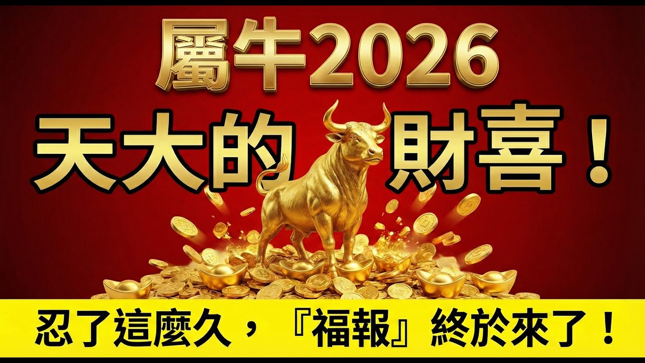 屬牛人：忍了這麼久，2026年馬年，你的『福報』終於來了！而且是天大的財喜！#2026生肖牛運勢 #屬牛2026運勢 #生肖牛 #財運 #屬牛 #風水 #招財 #2026馬年 #偏財運 #改運 #五行