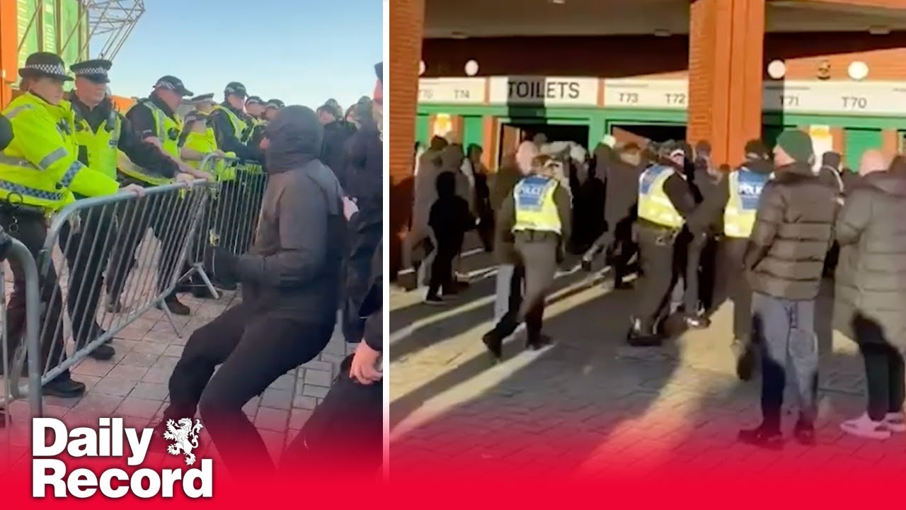Furious Celtic fans face down police during Parkhead Old Firm protest as they demand board go