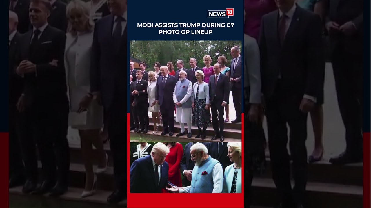 Премьер-министр Моди помогает Дональду Трампу во время фотосессии лидеров G7 | Вирусный момент са...
