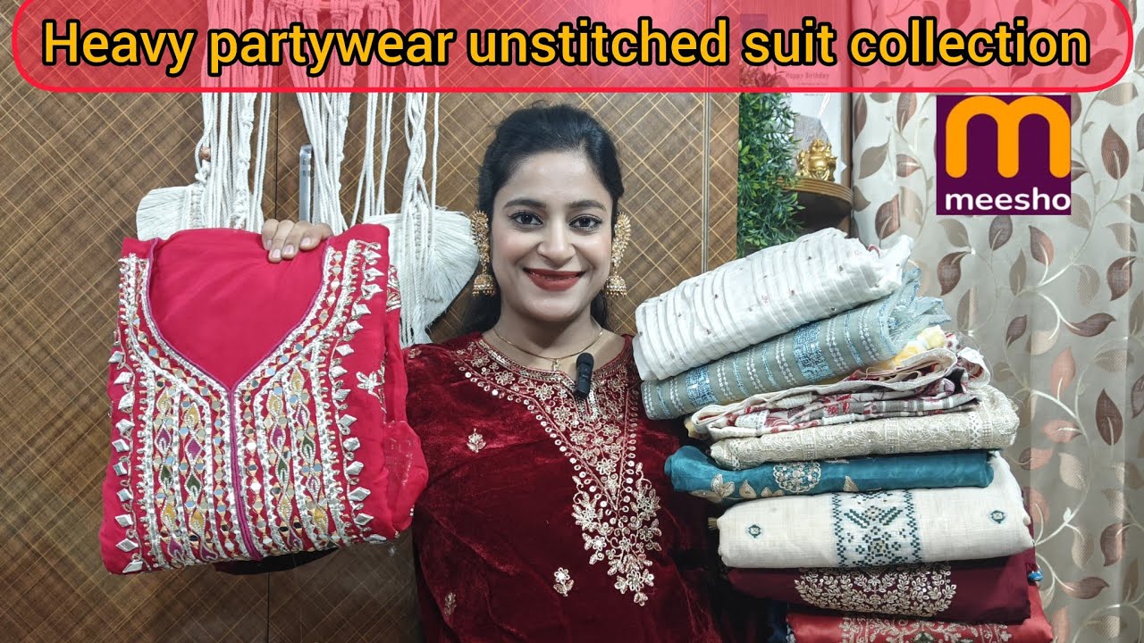 Meesho ♥️ heavy partywear unstitched suit collection ♥️ kurta dupatta set,, review 