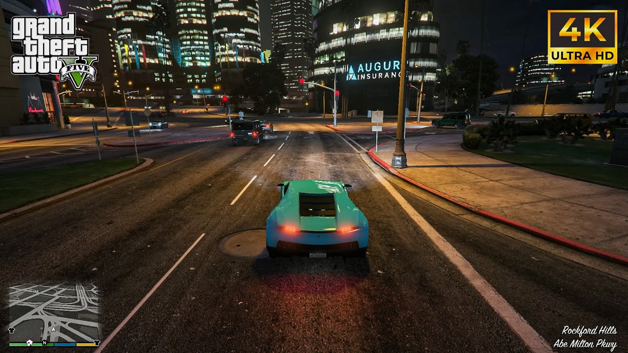 GTA 5 4K Graphics Night Drive with Sports Car - Relaxing Gameplay
