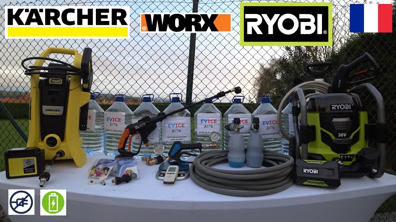 Nettoyeurs Haute Pression sur Batterie 🔋 Bataille de Spécifications ⚔️ KARCHER vs RYOBI vs WORX 🏆