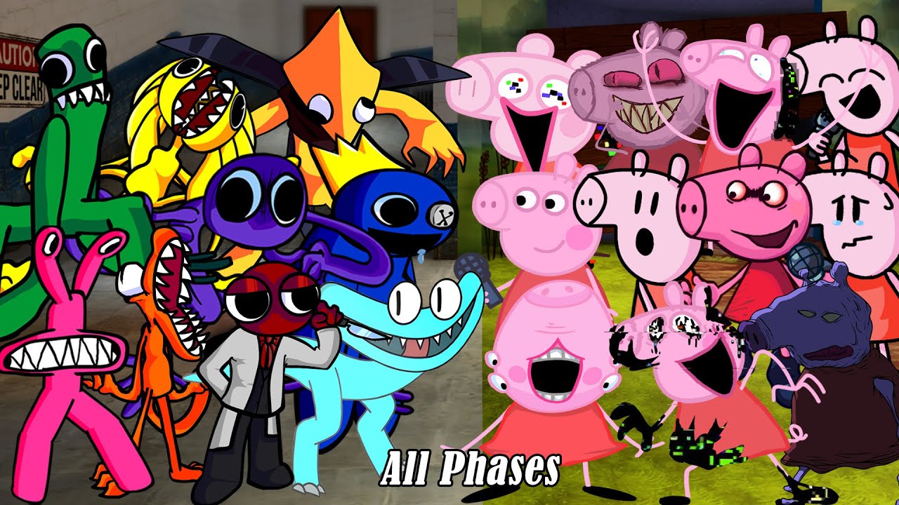[Chapter 2] FNF Friends To Your End but Peppa ALL PHASES Vs 2D Rainbow Friends (Cyan Yellow Join)