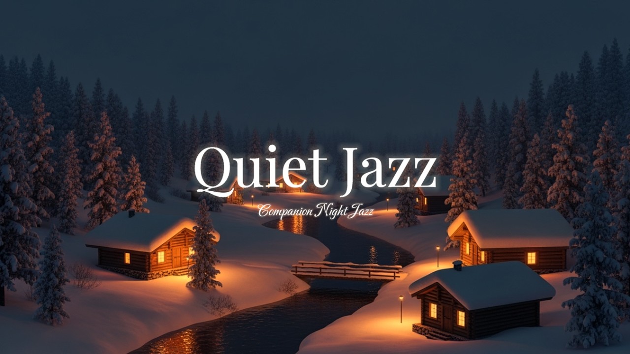 Winter Night Jazz ❄️ Cozy Snowy Cabin Village by the River | Smooth Jazz for Sleep & Relax