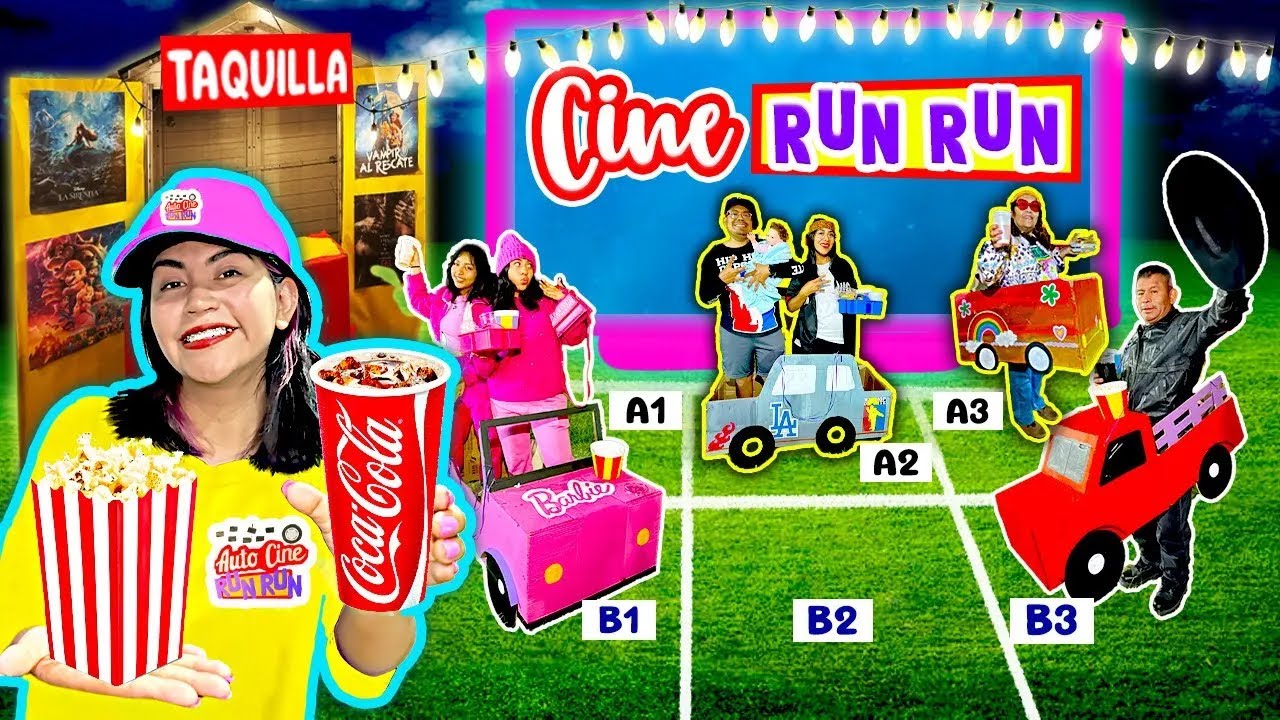 🚗 AUTO CINE RUN RUN en MI PATIO 🍿 CARRITOS DE CART&Oacute;N🚙 DULCER&Iacute;A Y TAQUILLA |CONNY MERLIN