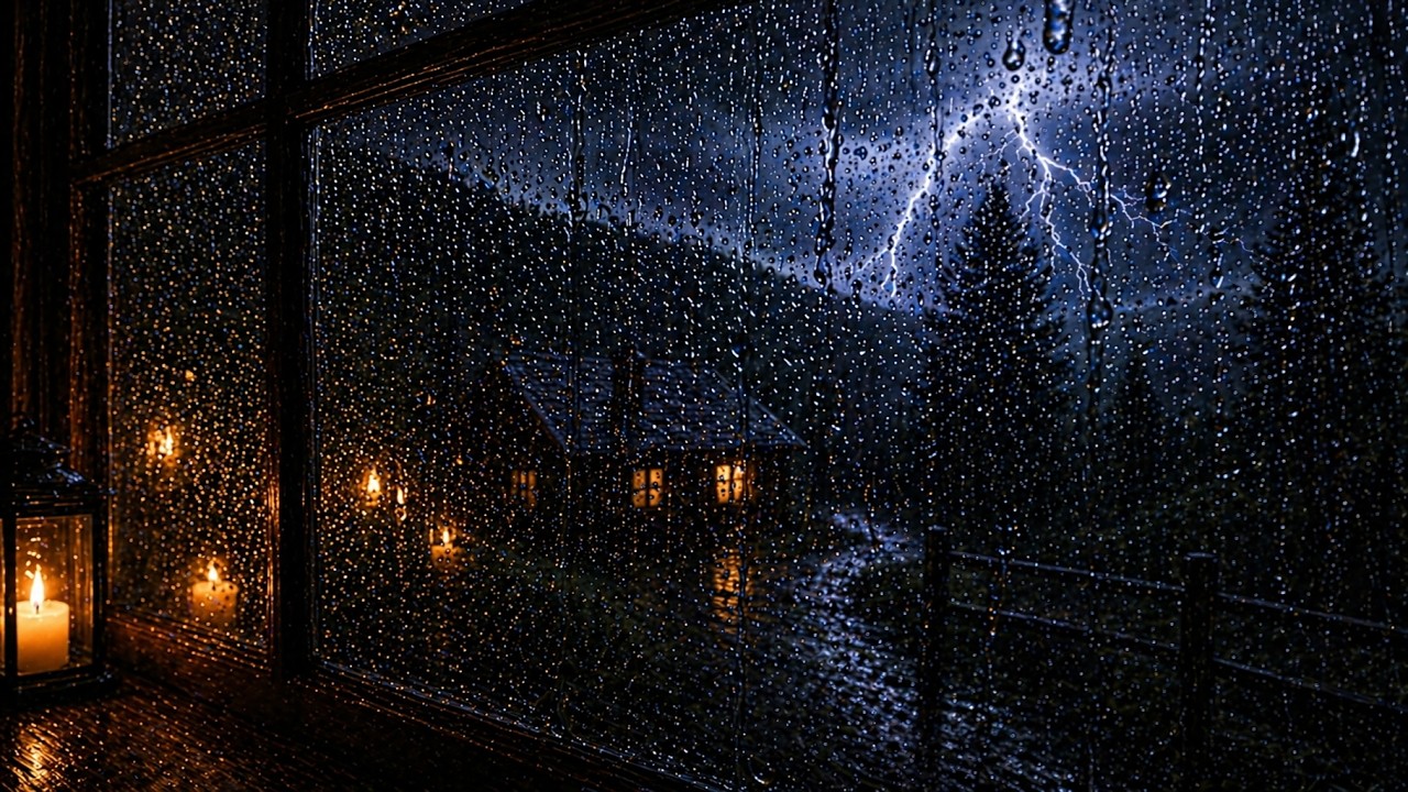 Thunder Rain Sound | Thunderstorm Rolling Across a Dark Valley for Deep Sleep - Black Screen