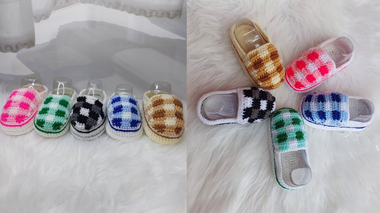 Crochet unisex checkered baby booties. Crochet unisex baby Vans Converse 0-12mnths Beginner-friendly