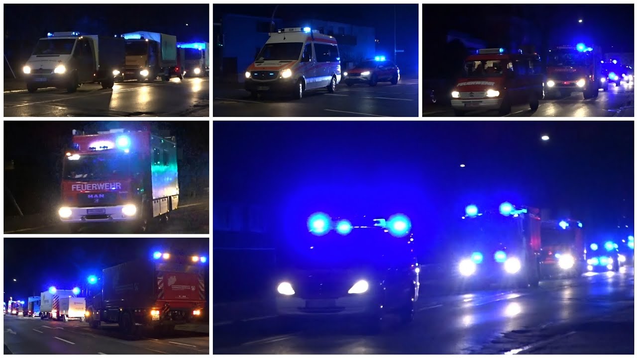 [30 FIRE TRUCKS IN ONE ROW] GERMAN EMERGENCY SERVICES RESPOND TO FLOODING IN HAMM