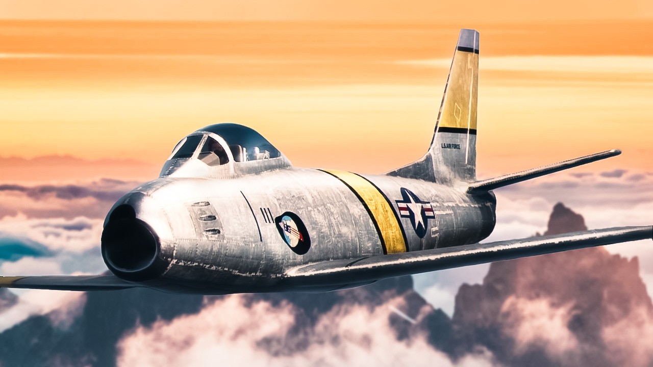 F-86 преследует Миг в Китае