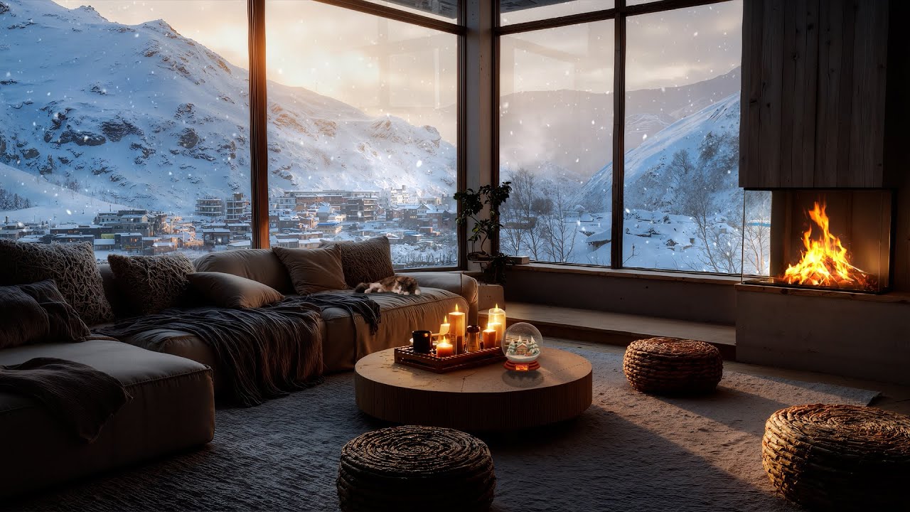 Cozy Winter Ambience 🔥 Fireplace & Snowfall Sounds with Relaxing Piano for Deep Work & Sleep