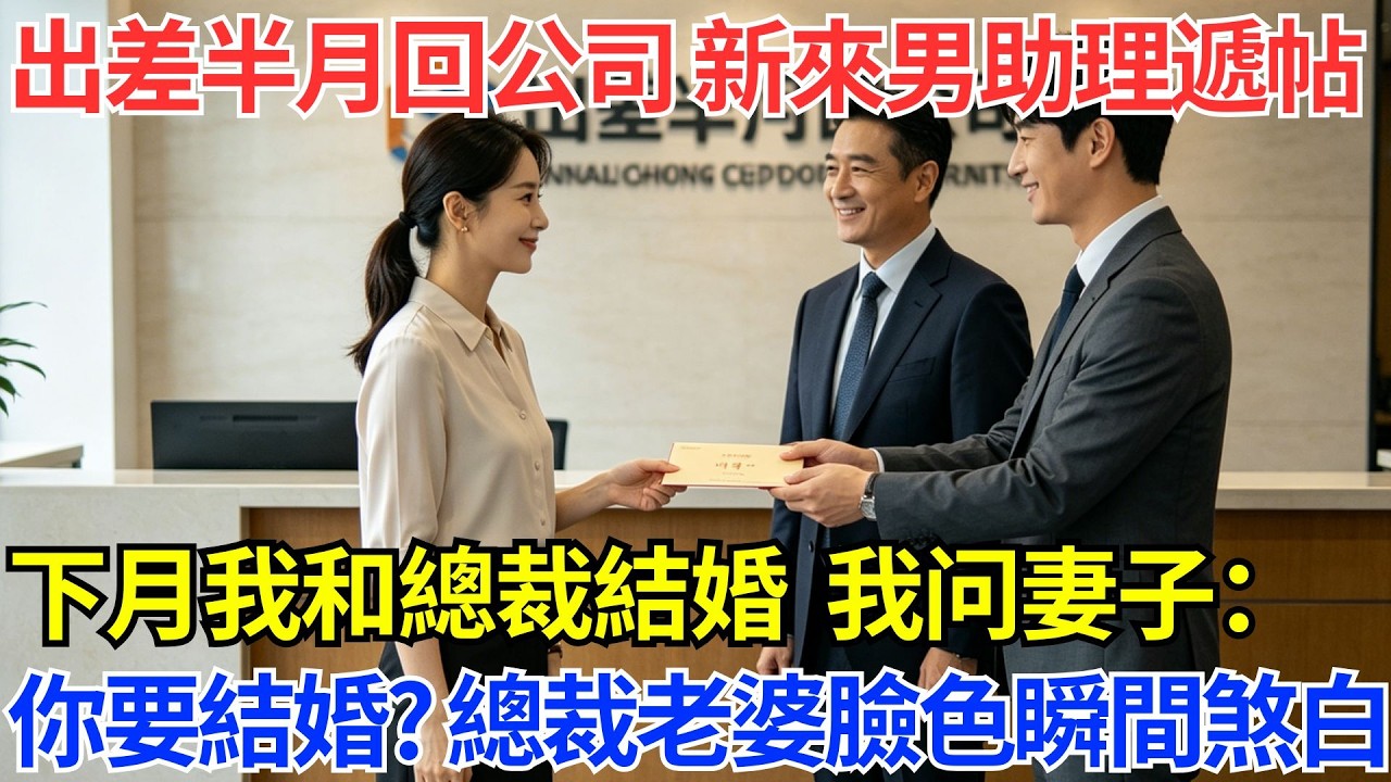 出差半個月回公司，新來的男助理遞喜帖：下個月我跟總裁結婚！我撥電話問：老婆，你要辦婚禮？總裁當場臉色慘白【風港故事】#男頻小說#都市#故事#小說#爽文#職場
