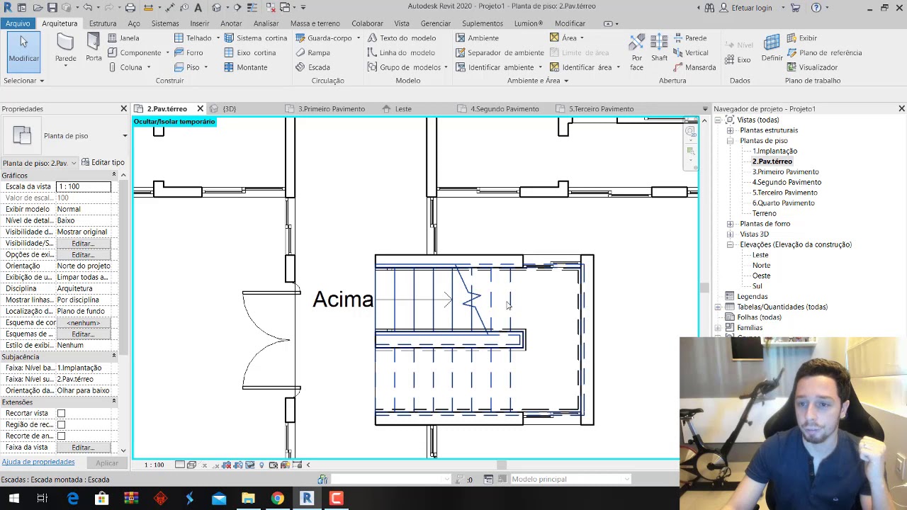 20 - Escadas - Curso de Revit - Constru&ccedil;&atilde;o Pr&eacute;dio (4 Pavimentos)